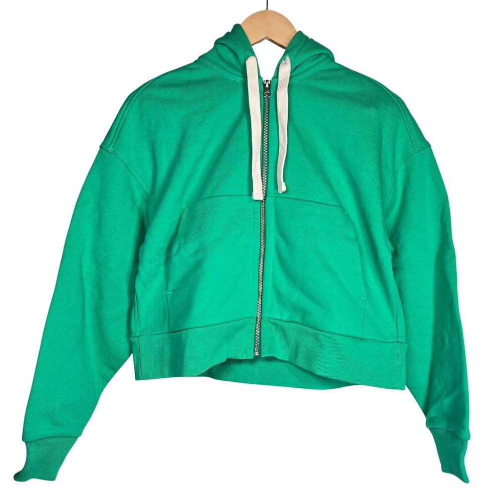 Everlane Organic Cotton Full Zip Hoodie Bright Jade Green Size XXS Cropped